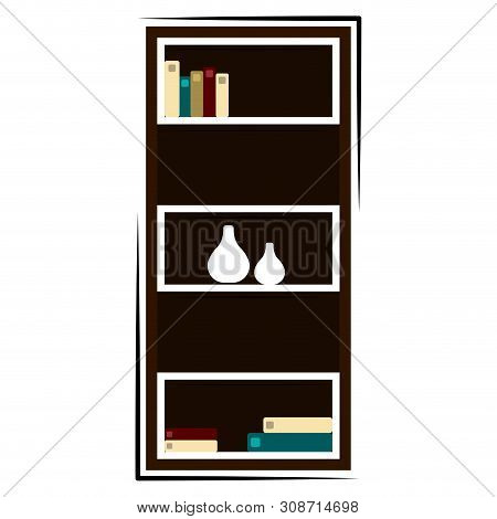 Isolated Bookcase For Office Decoration. Wokplace Concept - Vector