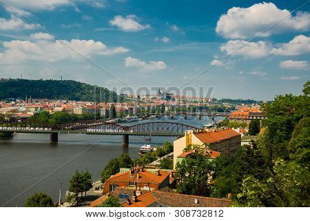 View Of Prague Timelapse From The Observation Deck Of Visegrad. Prague. Czech Republic. Vltava River