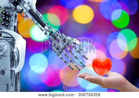 Human Heart On Hand Send To An Artificial Robot In Valentine Day For Make The Robots Have Love Like 