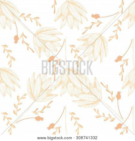 Color Lotus Flower Hand Drawn, Floral Seamless Pattern, Simple Vector Illustration