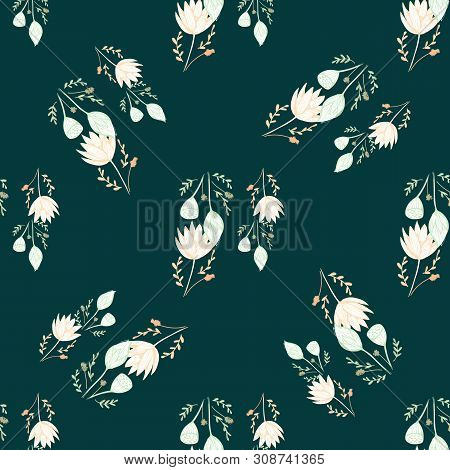 Color Lotus Flower Hand Drawn, Floral Seamless Pattern, Simple Vector Illustration