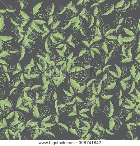 Grean Leaf Pattern  Hand Drawn Illustration With Grunge Simple Texture