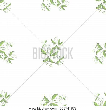 Grean Leaf Pattern  Hand Drawn Illustration With Grunge Simple Texture