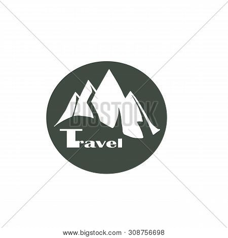 Flat Vector Logo Design - Mountains For Website Or Travel Blog. Extreme, Active Rest. Landscape Icon