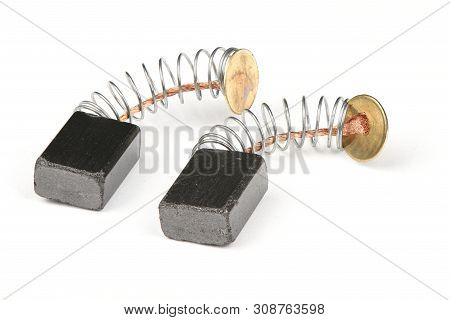 Electro-conductive Graphite Brushes Electric Current To The Electro Fret On A White Background
