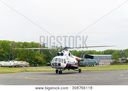 Tyumen, Russia - June 19, 2019: Aircraft Repair Helicopter Utair Engineering Plant. Test Flight Of M