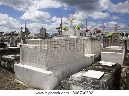 Cerro Gordo, San Lorenzo/pr - February 7, 2019: Several Crypts Located Inside The Municipal Public C