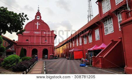 Melaka, Malaysia - 25 Jun, 2019: Iconic Christ Church In Melaka, Malaysia. Melaka Has A Historical S