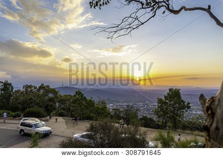 Canberra, Australia - Apr 22, 2018: Sunset View From Mount Ainslie, Looking Over The Suburb Of Ainsl