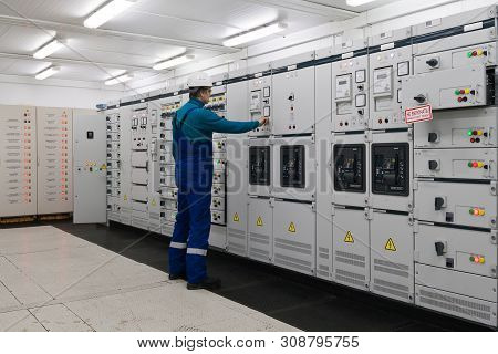 Man Is In Electrical Energy Distribution Substation