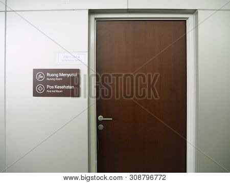 Jakarta, Indonesia - June 17, 2019: The Door Of Nursing Room And First Aid Room At Velodrome Lrt Sta