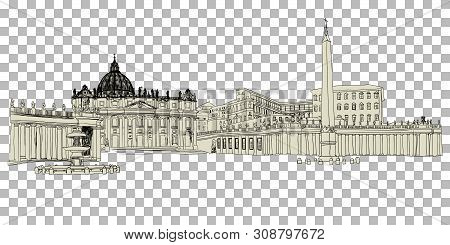 Vatican Sketch Hand Drawn Image. Vector Illustration.