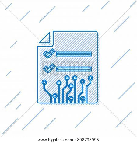 Blue Smart Contract Line Icon Isolated On White Background. Blockchain Technology, Cryptocurrency Mi