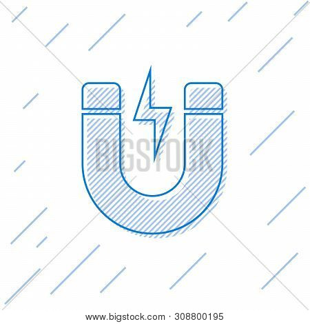 Blue Magnet With Lightning Line Icon Isolated On White Background. Horseshoe Magnet, Magnetism, Magn