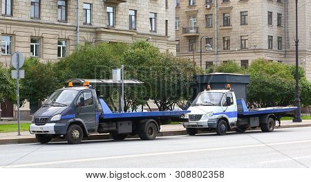 Vehicles For The Transport Of Cars Vasilevskogo Ostrova Bolshoy Prospekt Saint Petersburg Russia Aug