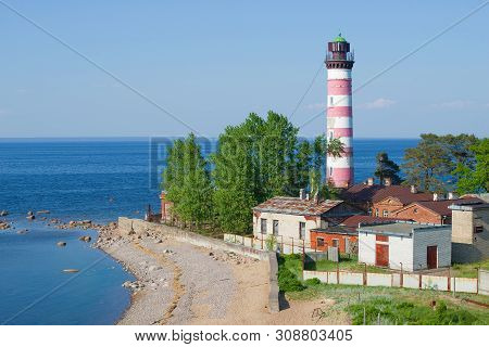 View Of The Old Shepelevsky Lighthouse On A Sunny June Afternoon. Leningrad Region, Russia