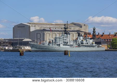 Copenhagen, Denmark - June 22, 2019: Holmen Naval Base In Copenhagen, Frigate Of Royal Danish Navy M