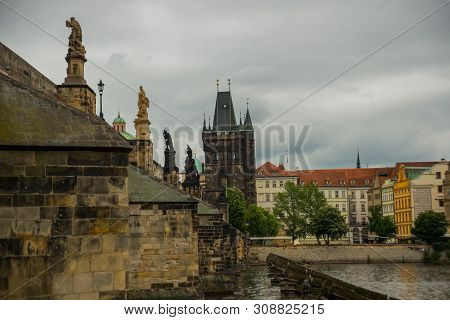 Prague, Czech Republic: Karluv Most. The Famous Beautiful And Ancient Charles Bridge, A Popular Plac