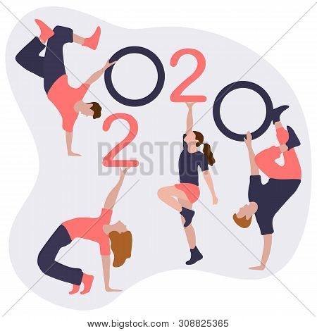 Happy New Year. Dancing People Keep Numbers 2020