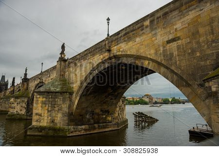 Prague, Czech Republic: Karluv Most. The Famous Beautiful And Ancient Charles Bridge, A Popular Plac