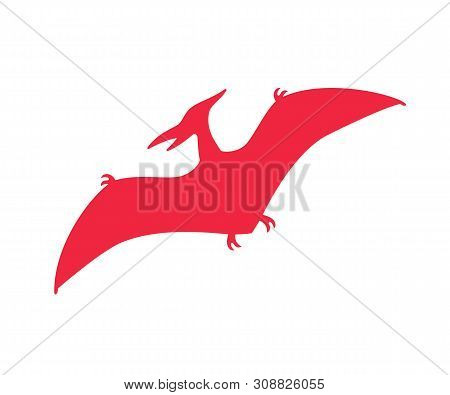 Pterodactyl Vector Silhouette. Pteranodon Dinosaur. Pterosaur Red Silhouette Isolated On White Backg