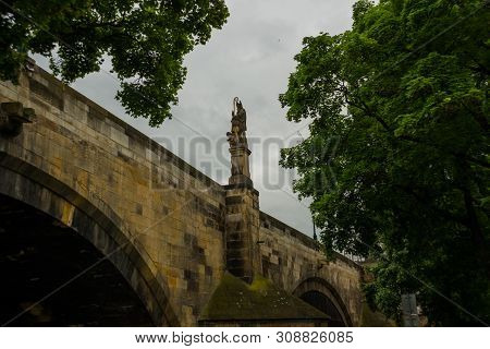 Prague, Czech Republic: Karluv Most. The Famous Beautiful And Ancient Charles Bridge, A Popular Plac