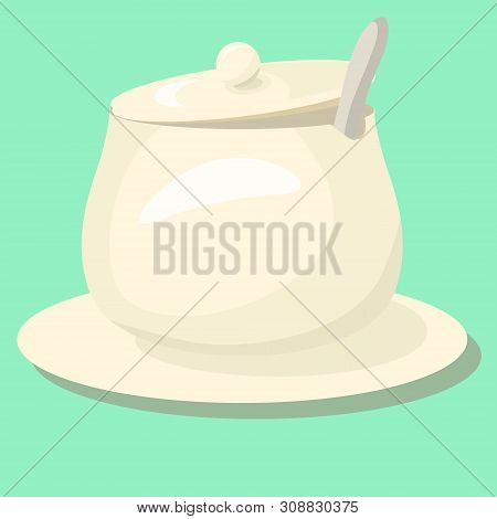 Vector Sugar-bowl Cup Sugar-bowl Spoon Isolated On White Background