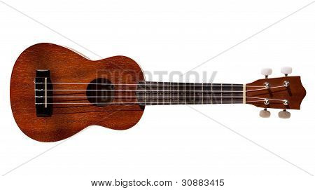 Chitarra hawaiana Ukulele con quattro stringhe isolata On White