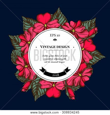 Badge Over Design With Impatiens Stock Illustration