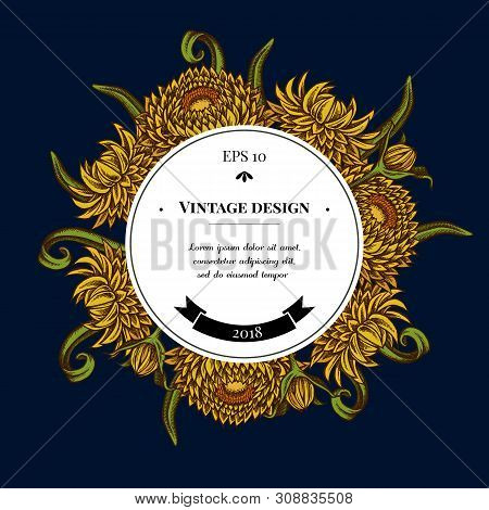 Badge Over Design With Helichrysum Stock Illustration
