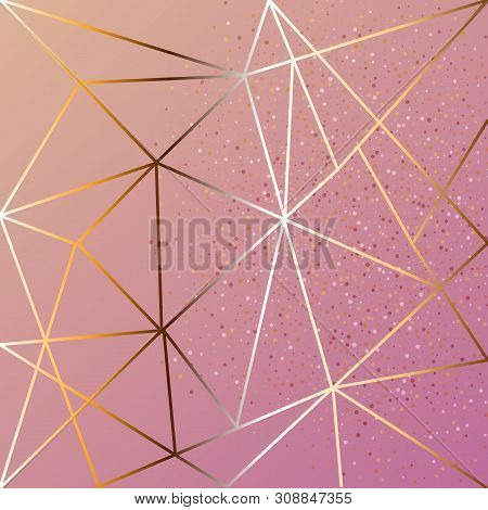 Copper Metallic Polygonal Texture With Bronze Glitter Triangles, Geometric And Diamond Shapes. Vecto