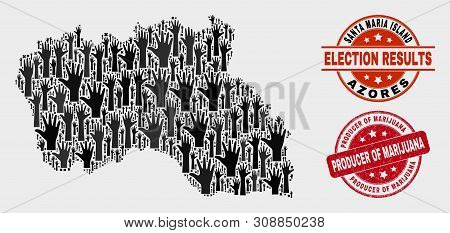 Patriotic Santa Maria Island Map And Seal Stamps. Red Rounded Producer Of Marijuana Grunge Seal Stam