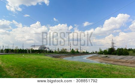 Panorama Near The Chernobyl Nuclear Power Plant. The First Second Third And Fourth Power Units. Arch