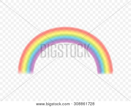 Rainbows In Different Shape Realistic Set On Transparent. Vector Stock Illustration.