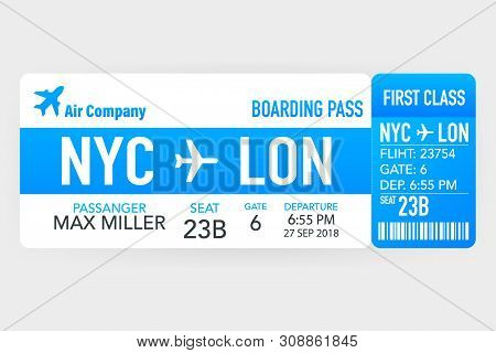 Airline Tickets Or Boarding Pass Inside Of Special Service Envelope. Vector Stock Illustration.