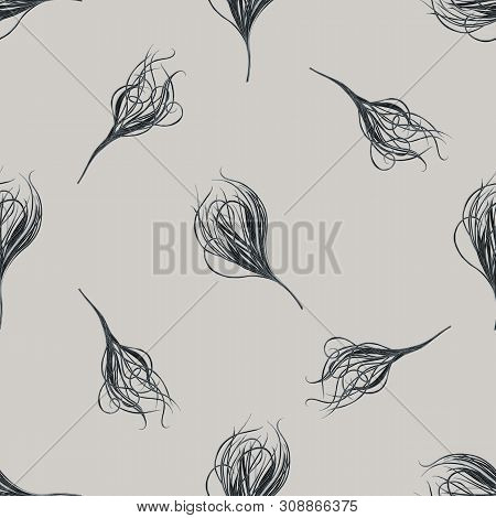 Seamless Pattern With Hand Drawn Stylized Feather Grass Stock Illustration