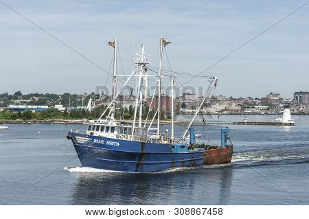 New Bedford, Massachusetts, Usa - June 28, 2019: Commercial Fishing Vessel Blue South Crossing New B