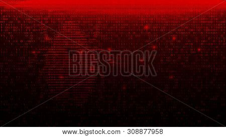 Digital Binary Code On Dark Red Bg With Bug
