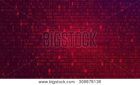Digital Binary Code On Red Bg. Cybercrime Concept