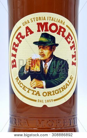 Rome, Italy - May 5, 2019: Birra Moretti Label.