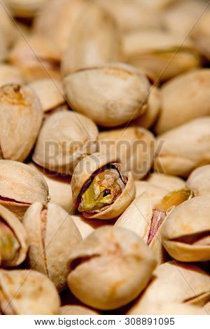 Pistachio Texture. Nuts. Green Fresh Pistachios As Texture. Roasted Salted Pistachio Nuts Healthy De