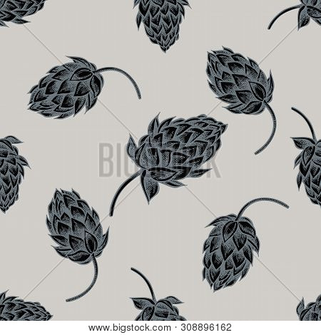 Seamless Pattern With Hand Drawn Stylized Hop Stock Illustration