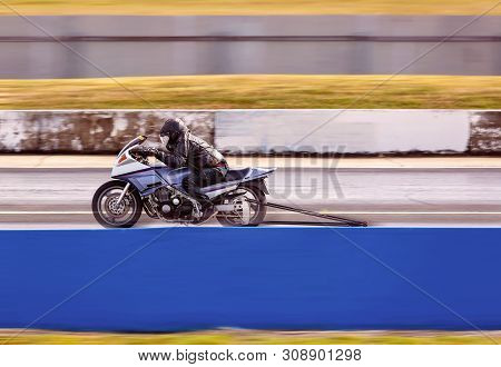 Mackay, Queensland, Australia - June 2018: Motor Cyclist Acceleration Drag Racing At Palmyra Dragway