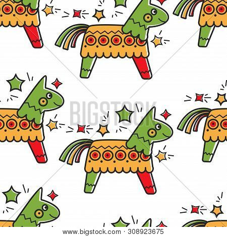 Mexican Horse Toy With Candies Pinata Seamless Pattern Mexico Culture