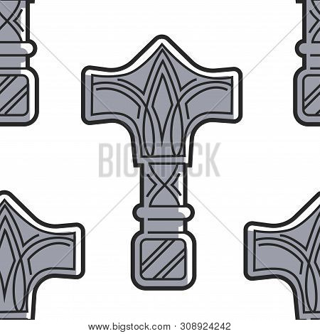 Vikings Weapon Seamless Pattern Mjolnir Hammer Of Thor
