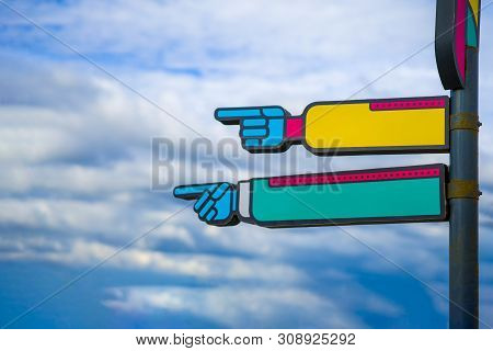 Pointers Without Inscriptions In The Form Of Hands. Hands Show The Direction Of Movement.  Selective