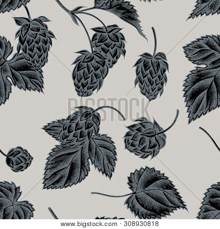 Seamless Pattern With Hand Drawn Stylized Hop Stock Illustration
