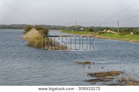 Flooded Grazing Marsh At Horsey Island, Braunton Marsh, Devon, Uk