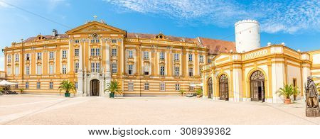 Panoramic View At The Cortyard Of Benedictin Abbey In Melk, Austria