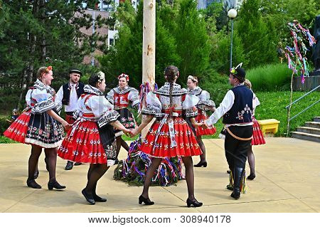 Brno - Bystrc, Czech Republic, June 22, 2019. Traditional Czech Feast. Folk Festival. Girls And Boys